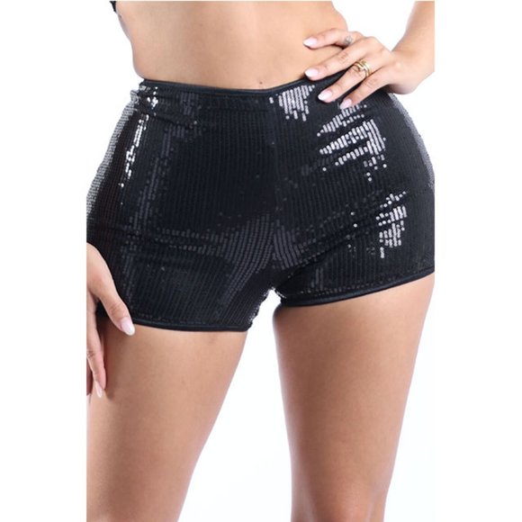 Shiny Sequins Tube Top and Zipper Back 2-Piece Coord Shorts Set - Picture 4 of 5